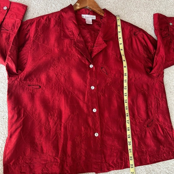 Dressbarn Womens Rich Red Button Down Shirt 100% Pure Silk Floral Paisley Preppy - Picture 14 of 14